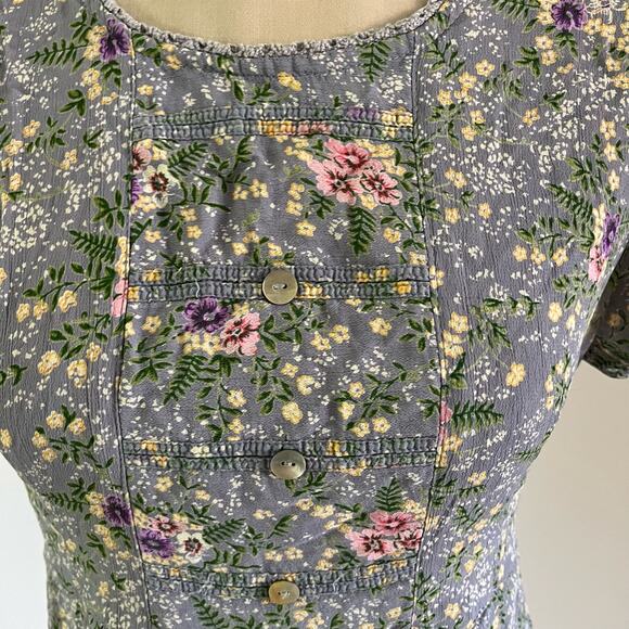 Vtg Blue Ditsy Floral Print Cottagecore Prairie Granny Maxi Dress Wmns M - Picture 4 of 12